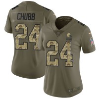 Nike Cleveland Browns #24 Nick Chubb Olive/Camo Women's Stitched NFL Limited 2017 Salute to Service Jersey