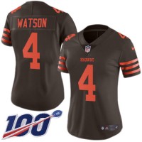 Nike Cleveland Browns #4 Deshaun Watson Brown Women's Stitched NFL Limited Rush 100th Season Jersey