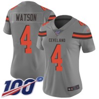 Nike Cleveland Browns #4 Deshaun Watson Gray Women's Stitched NFL Limited Inverted Legend 100th Season Jersey