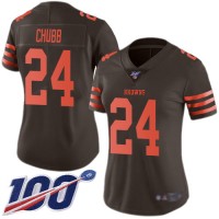 Nike Cleveland Browns #24 Nick Chubb Brown Women's Stitched NFL Limited Rush 100th Season Jersey