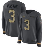Nike Tampa Bay Buccaneers #3 Jameis Winston Anthracite Salute to Service Women's Stitched NFL Limited Therma Long Sleeve Jersey