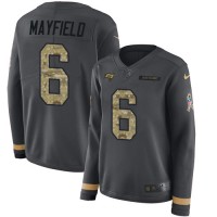 Nike Tampa Bay Buccaneers #6 Baker Mayfield Anthracite Salute to Service Women's Stitched NFL Limited Therma Long Sleeve Jersey