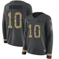 Nike Los Angeles Chargers #10 Justin Herbert Anthracite Salute to Service Women's Stitched NFL Limited Therma Long Sleeve Jersey