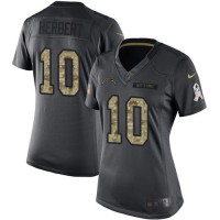 Nike Los Angeles Chargers #10 Justin Herbert Black Women's Stitched NFL Limited 2016 Salute to Service Jersey