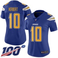 Nike Los Angeles Chargers #10 Justin Herbert Electric Blue Women's Stitched NFL Limited Rush 100th Season Jersey