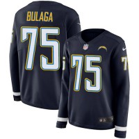 Nike Los Angeles Chargers #75 Bryan Bulaga Navy Blue Team Color Women's Stitched NFL Limited Therma Long Sleeve Jersey
