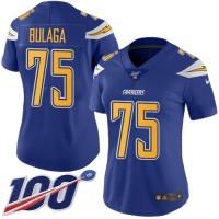 Nike Los Angeles Chargers #75 Bryan Bulaga Electric Blue Women's Stitched NFL Limited Rush 100th Season Jersey