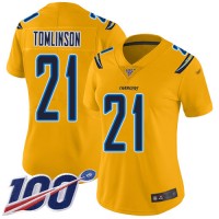 Nike Los Angeles Chargers #21 LaDainian Tomlinson Gold Women's Stitched NFL Limited Inverted Legend 100th Season Jersey