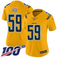 Nike Los Angeles Chargers #59 Nick Vigil Gold Women's Stitched NFL Limited Inverted Legend 100th Season Jersey