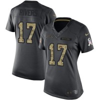 Nike Los Angeles Chargers #17 Philip Rivers Black Women's Stitched NFL Limited 2016 Salute to Service Jersey