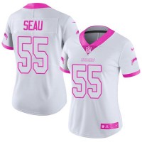 Nike Los Angeles Chargers #55 Junior Seau White/Pink Women's Stitched NFL Limited Rush Fashion Jersey