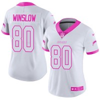 Nike Los Angeles Chargers #80 Kellen Winslow White/Pink Women's Stitched NFL Limited Rush Fashion Jersey