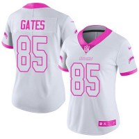 Nike Los Angeles Chargers #85 Antonio Gates White/Pink Women's Stitched NFL Limited Rush Fashion Jersey