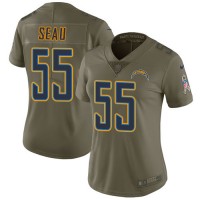 Nike Los Angeles Chargers #55 Junior Seau Olive Women's Stitched NFL Limited 2017 Salute to Service Jersey