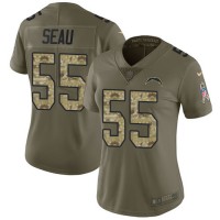 Nike Los Angeles Chargers #55 Junior Seau Olive/Camo Women's Stitched NFL Limited 2017 Salute to Service Jersey