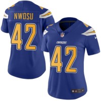 Nike Los Angeles Chargers #42 Uchenna Nwosu Electric Blue Women's Stitched NFL Limited Rush Jersey