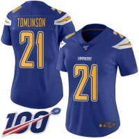Nike Los Angeles Chargers #21 LaDainian Tomlinson Electric Blue Women's Stitched NFL Limited Rush 100th Season Jersey