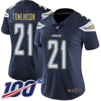 Nike Los Angeles Chargers #21 LaDainian Tomlinson Navy Blue Team Color Women's Stitched NFL 100th Season Vapor Limited Jersey