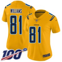 Nike Los Angeles Chargers #81 Mike Williams Gold Women's Stitched NFL Limited Inverted Legend 100th Season Jersey