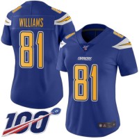 Nike Los Angeles Chargers #81 Mike Williams Electric Blue Women's Stitched NFL Limited Rush 100th Season Jersey