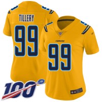 Nike Los Angeles Chargers #99 Jerry Tillery Gold Women's Stitched NFL Limited Inverted Legend 100th Season Jersey