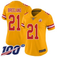 Nike Kansas City Chiefs #21 Bashaud Breeland Gold Women's Stitched NFL Limited Inverted Legend 100th Season Jersey