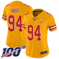 Nike Kansas City Chiefs #94 Terrell Suggs Gold Women's Stitched NFL Limited Inverted Legend 100th Season Jersey