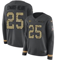 Nike Kansas City Chiefs #25 Clyde Edwards-Helaire Anthracite Salute to Service Women's Stitched NFL Limited Therma Long Sleeve Jersey