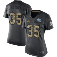 Nike Kansas City Chiefs #35 Jaylen Watson Black Super Bowl LVII Patch Women's Stitched NFL Limited 2016 Salute to Service Jersey