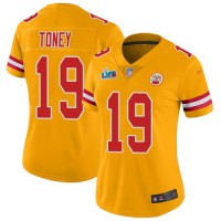 Nike Kansas City Chiefs #19 Kadarius Toney Gold Super Bowl LVII Patch Women's Stitched NFL Limited Inverted Legend Jersey