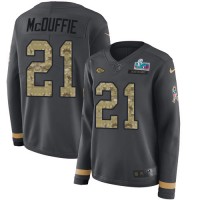 Nike Kansas City Chiefs #21 Trent McDuffie Anthracite Salute to Service Super Bowl LVII Patch Women's Stitched NFL Limited Therma Long Sleeve Jersey
