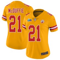 Nike Kansas City Chiefs #21 Trent McDuffie Gold Super Bowl LVII Patch Women's Stitched NFL Limited Inverted Legend Jersey