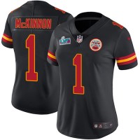 Nike Kansas City Chiefs #1 Jerick McKinnon Black Super Bowl LVII Patch Women's Stitched NFL Limited Rush Jersey