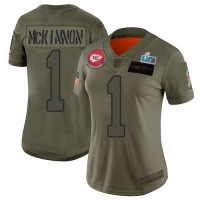 Nike Kansas City Chiefs #1 Jerick McKinnon Camo Super Bowl LVII Patch Women's Stitched NFL Limited 2019 Salute To Service Jersey