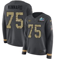 Nike Kansas City Chiefs #75 Darian Kinnard Anthracite Salute to Service Super Bowl LVII Patch Women's Stitched NFL Limited Therma Long Sleeve Jersey