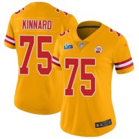 Nike Kansas City Chiefs #75 Darian Kinnard Gold Super Bowl LVII Patch Women's Stitched NFL Limited Inverted Legend Jersey