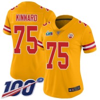 Nike Kansas City Chiefs #75 Darian Kinnard Gold Super Bowl LVII Patch Women's Stitched NFL Limited Inverted Legend 100th Season Jersey