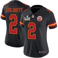 Nike Kansas City Chiefs #2 Dustin Colquitt Black Women's Super Bowl LV Bound Stitched NFL Limited Rush Jersey