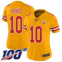 Nike Kansas City Chiefs #10 Isiah Pacheco Gold Women's Stitched NFL Limited Inverted Legend 100th Season Jersey