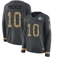 Nike Kansas City Chiefs #10 Isiah Pacheco Anthracite Salute to Service Super Bowl LVII Patch Women's Stitched NFL Limited Therma Long Sleeve Jersey