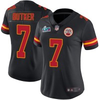 Nike Kansas City Chiefs #7 Harrison Butker Black Super Bowl LVII Patch Women's Stitched NFL Limited Rush Jersey