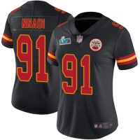Nike Kansas City Chiefs #91 Derrick Nnadi Black Super Bowl LVII Patch Women's Stitched NFL Limited Rush Jersey