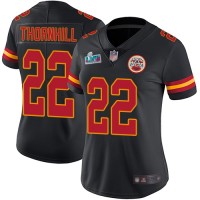 Nike Kansas City Chiefs #22 Juan Thornhill Black Super Bowl LVII Patch Women's Stitched NFL Limited Rush Jersey
