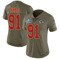 Nike Kansas City Chiefs #91 Derrick Nnadi Olive Super Bowl LVII Patch Women's Stitched NFL Limited 2017 Salute To Service Jersey