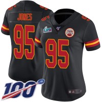 Nike Kansas City Chiefs #95 Chris Jones Black Super Bowl LVII Patch Women's Stitched NFL Limited Rush 100th Season Jersey