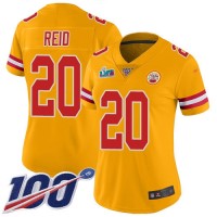 Nike Kansas City Chiefs #20 Justin Reid Gold Super Bowl LVII Patch Women's Stitched NFL Limited Inverted Legend 100th Season Jersey