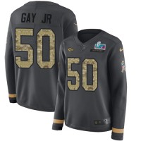Nike Kansas City Chiefs #50 Willie Gay Jr. Anthracite Super Bowl LVII Patch Salute to Service Women's Stitched NFL Limited Therma Long Sleeve Jersey