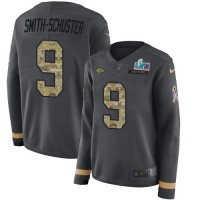 Nike Kansas City Chiefs #9 JuJu Smith-Schuster Anthracite Super Bowl LVII Patch Salute to Service Women's Stitched NFL Limited Therma Long Sleeve Jersey