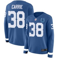 Nike Indianapolis Colts #38 T.J. Carrie Royal Blue Team Color Women's Stitched NFL Limited Therma Long Sleeve Jersey