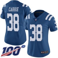 Nike Indianapolis Colts #38 T.J. Carrie Royal Blue Women's Stitched NFL Limited Rush 100th Season Jersey